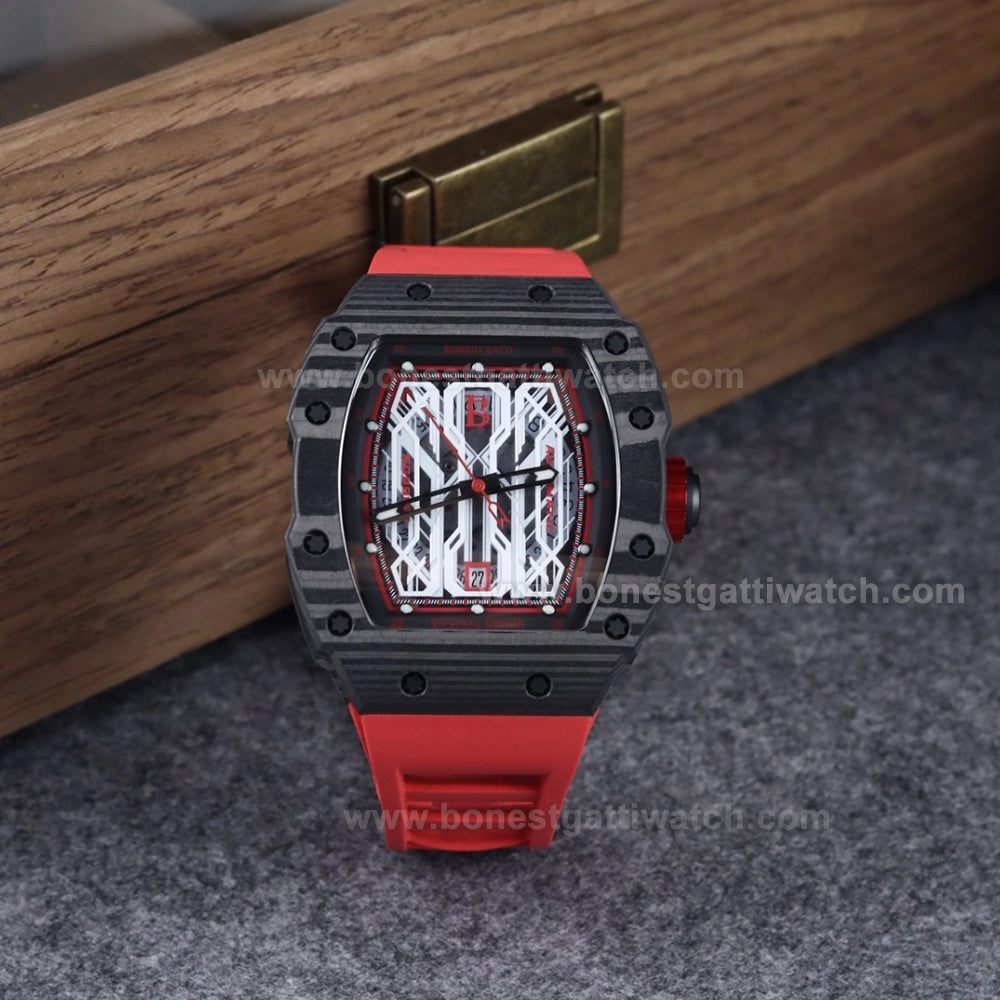 BONEST GATTI Mens Watch Sapphire Carbon Fiber 42H Automatic Citizen Movement Round Shaped Case BG9916
