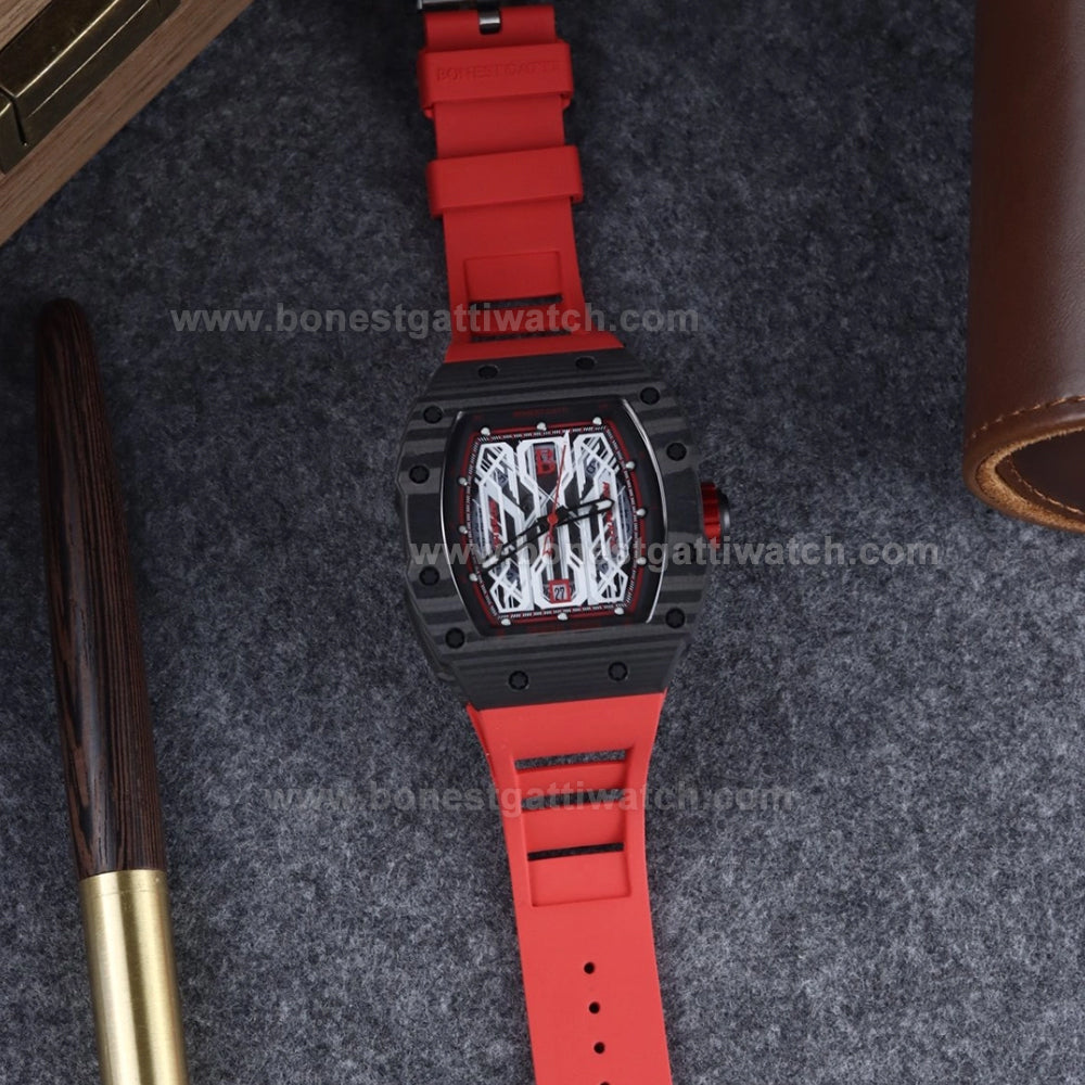 BONEST GATTI Mens Watch Sapphire Carbon Fiber 42H Automatic Citizen Movement Round Shaped Case BG9916