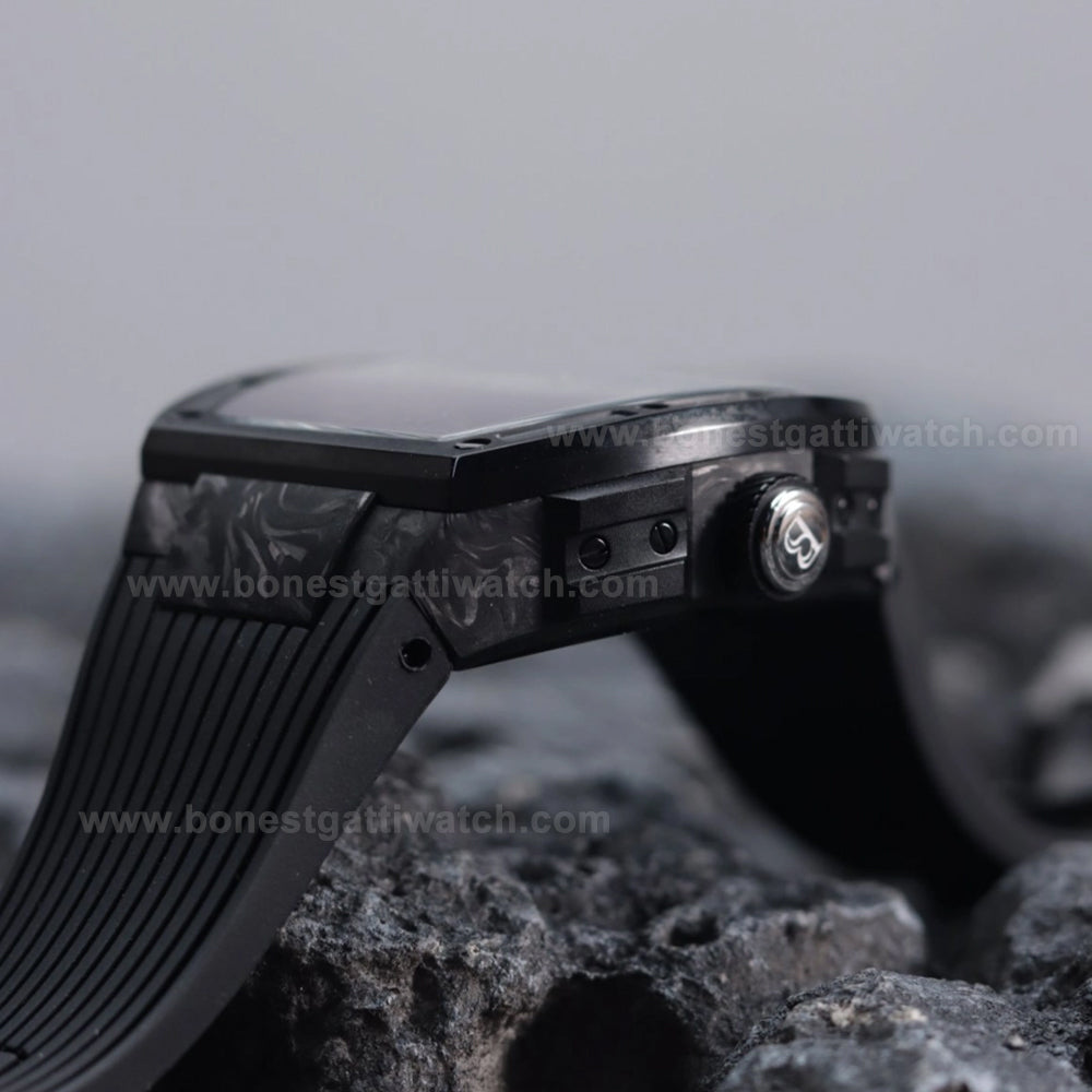 BONEST GATTI  Carbon fiber+fine Steel Case Barrel shaped sapphire crystal watch Skeleton Movement Watch BG9950