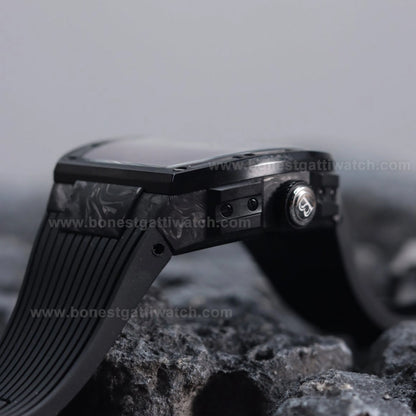 BONEST GATTI  Carbon fiber+fine Steel Case Barrel shaped sapphire crystal watch Skeleton Movement Watch BG9950