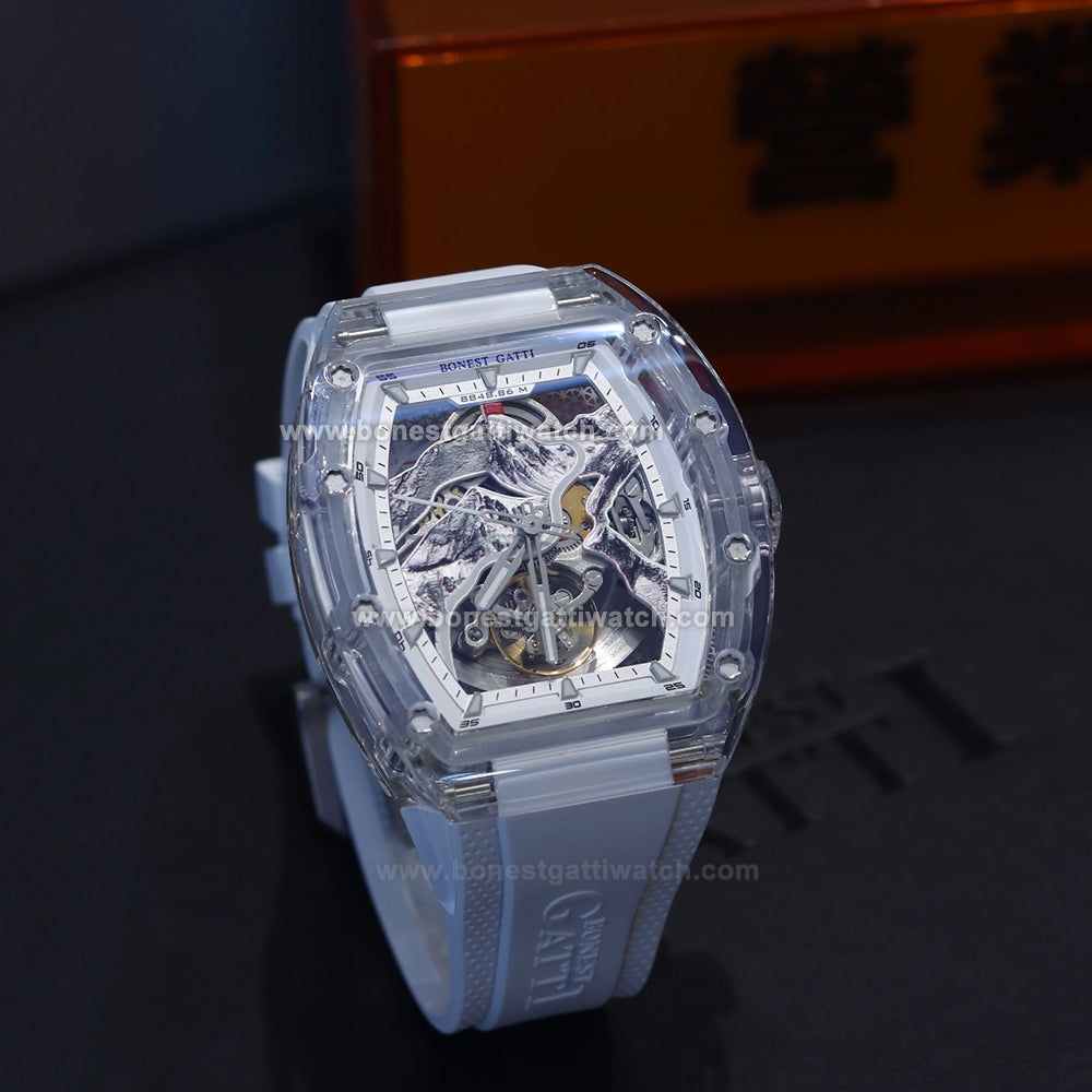 BONEST GATTI 3D Mountain Mounteverest K9 Crystal Tonneau Watch BG6001