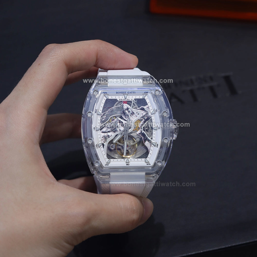 BONEST GATTI 3D Mountain Mounteverest K9 Crystal Tonneau Watch BG6001
