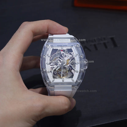 BONEST GATTI 3D Mountain Mounteverest K9 Crystal Tonneau Watch BG6001