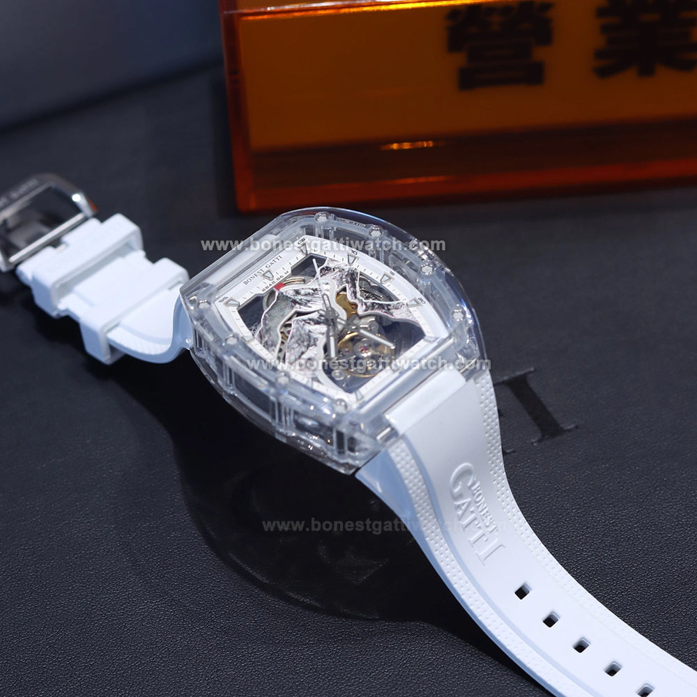 BONEST GATTI 3D Mountain Mounteverest K9 Crystal Tonneau Watch BG6001