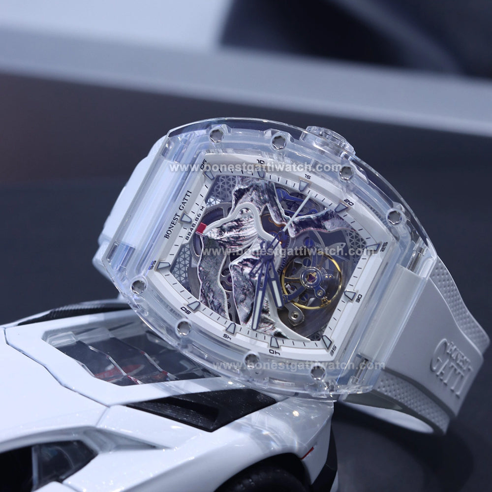 BONEST GATTI 3D Mountain Mounteverest K9 Crystal Tonneau Watch BG6001