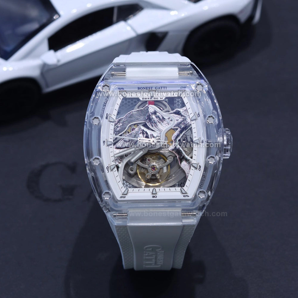 BONEST GATTI 3D Mountain Mounteverest K9 Crystal Tonneau Watch BG6001
