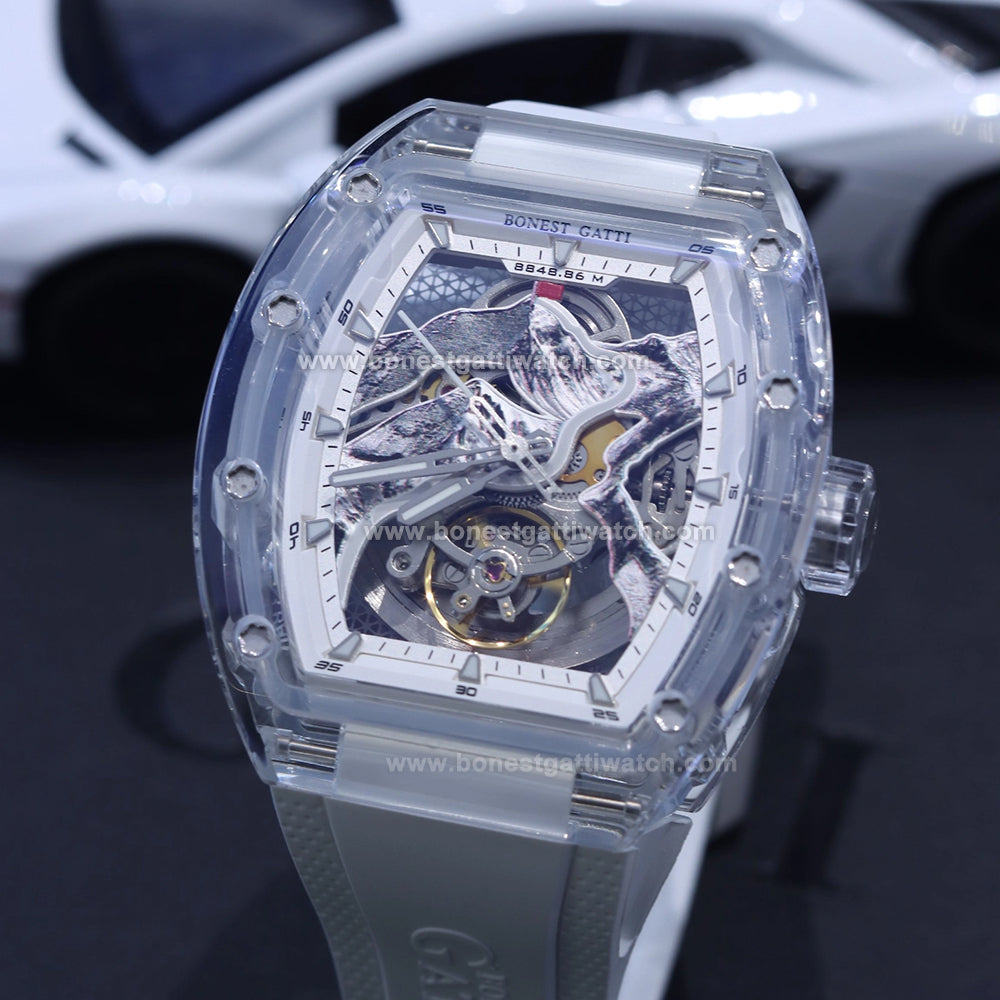BONEST GATTI 3D Mountain Mounteverest K9 Crystal Tonneau Watch BG6001