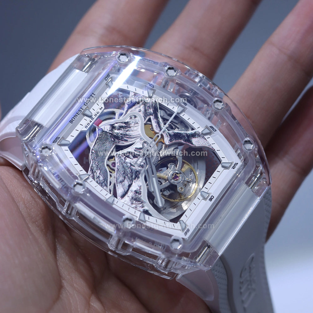 BONEST GATTI 3D Mountain Mounteverest K9 Crystal Tonneau Watch BG6001