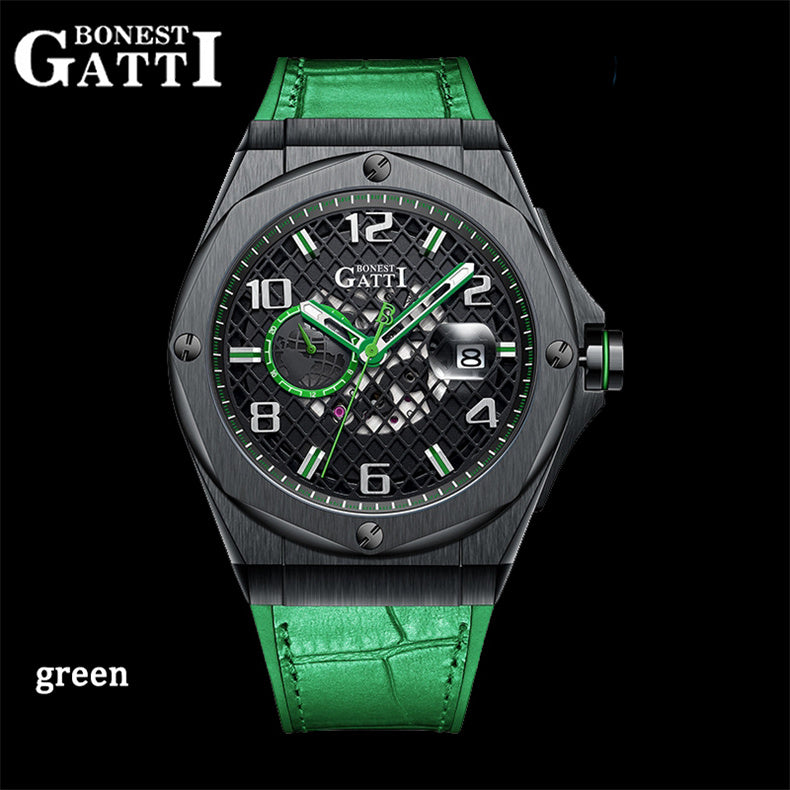 BONEST GATTI  Automatic Citizen Movement Round Shaped Case Skeleton Calendar Window BG8701