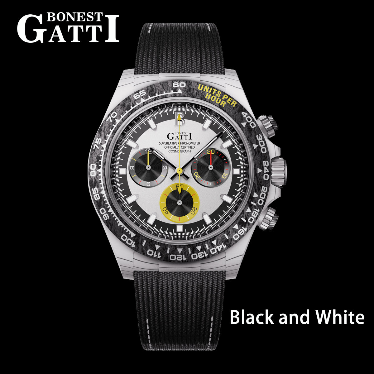 BONEST GATTI Carbon Fiber Automatic Chronograph Watch Self Wind Sapphire Crystal Luminous Waterproof Men Watch BG9010