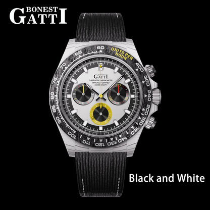 BONEST GATTI Carbon Fiber Automatic Chronograph Watch Self Wind Sapphire Crystal Luminous Waterproof Men Watch BG9010