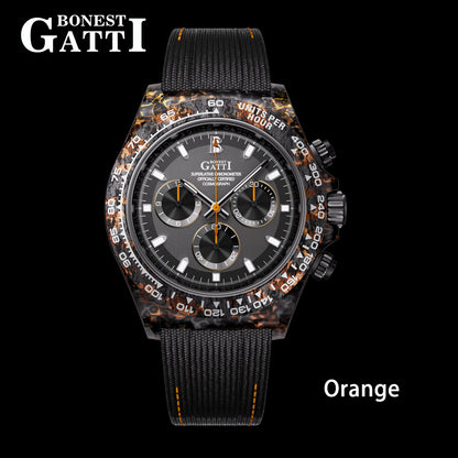 BONEST GATTI Carbon Fiber Automatic Chronograph Watch Self Wind Sapphire Crystal Luminous Waterproof Men Watch BG9010