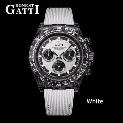 BONEST GATTI Carbon Fiber Automatic Chronograph Watch Self Wind Sapphire Crystal Luminous Waterproof Men Watch BG9010