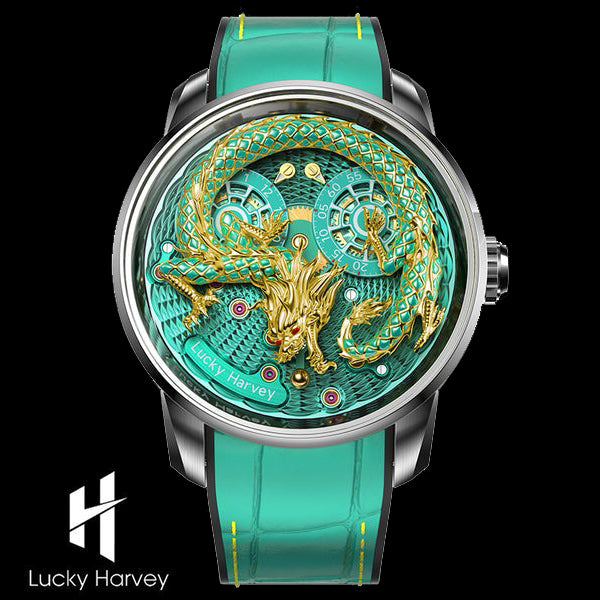 2024 Red/Green Enamel Dragon Scale 999 Gold Pearl Automaton Automatic Watch Limited Edition 100PCS Lucky Harvey