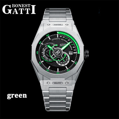 BONEST GATTI CITIZEN Movement Transparent Cover Roud Shaped Case Automatic Mechanical Watch 42h Stainless steel BG8601-S