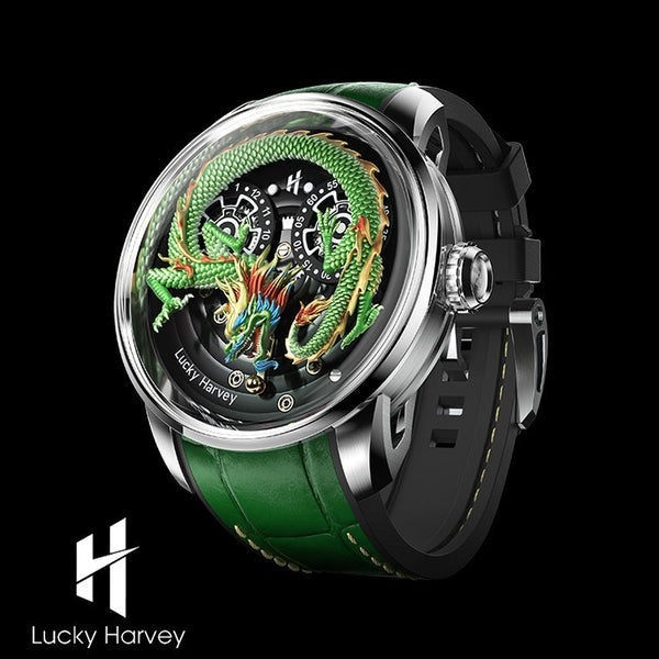 LUCKY HARVEY Green Dragon Automaton watch Round shaped Case Luminous