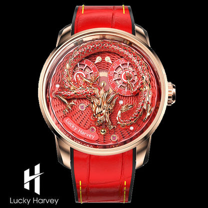 2024 Red/Green Enamel Dragon Scale 999 Gold Pearl Automaton Automatic Watch Limited Edition 100PCS Lucky Harvey