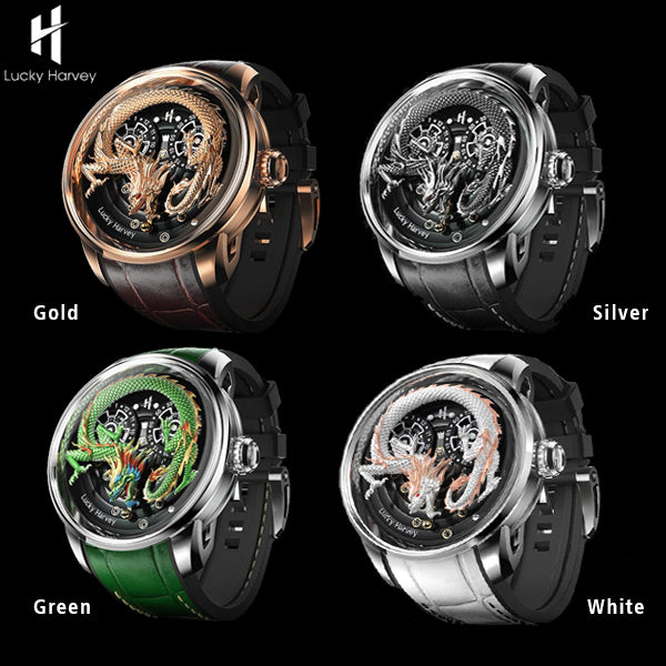 LUCKY HARVEY Green Dragon Automaton watch Round shaped Case Luminous