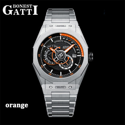 BONEST GATTI CITIZEN Movement Transparent Cover Roud Shaped Case Automatic Mechanical Watch 42h Stainless steel BG8601-S