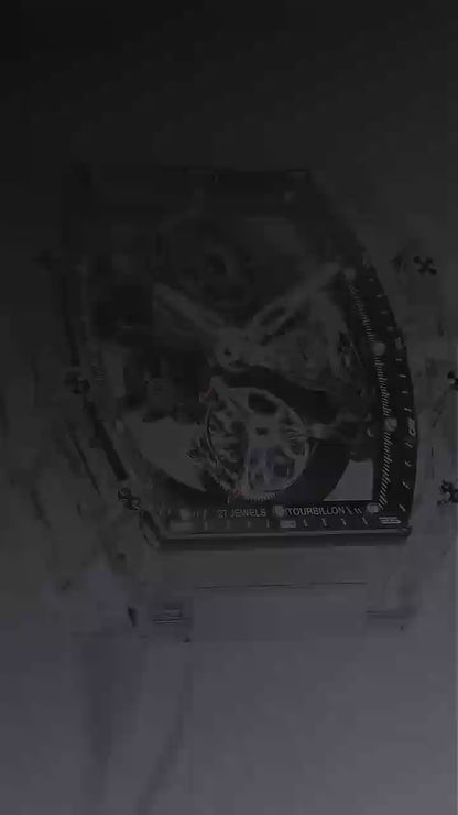BONEST GATTI K9 Crystal Tonneau Skeleton Automatic Tourbillon Watch BG7001