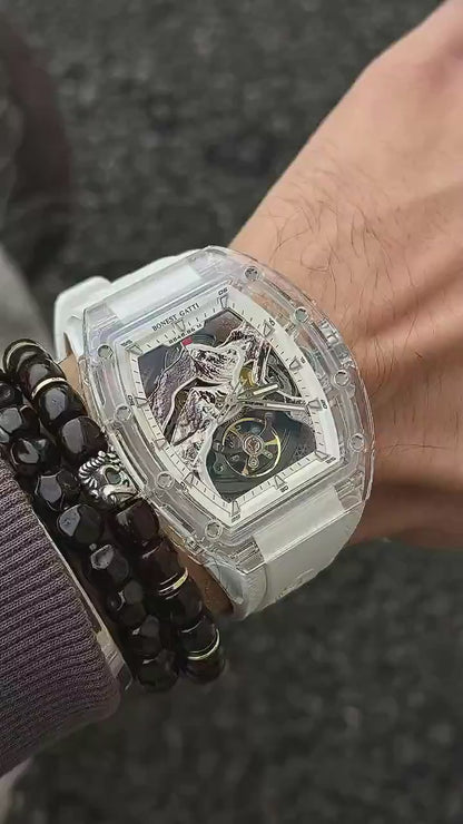 BONEST GATTI 3D Mountain Mounteverest K9 Crystal Tonneau Watch BG6001