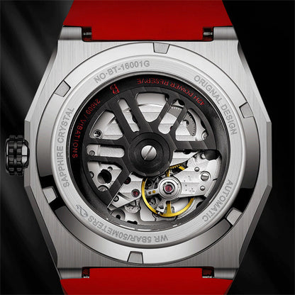 BONEST GATTI CITIZEN Movement Automatic Mechanical Watch Transparent Cover Roud Shaped Case   Luminous 42h Rubber Strap GB8601-B