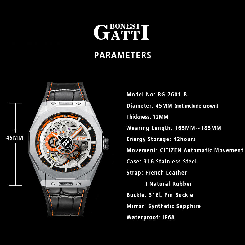 BONEST GATTI  CITIZEN Movement Roud shaped Case Luiminous Multi-dial watch BG7601-B