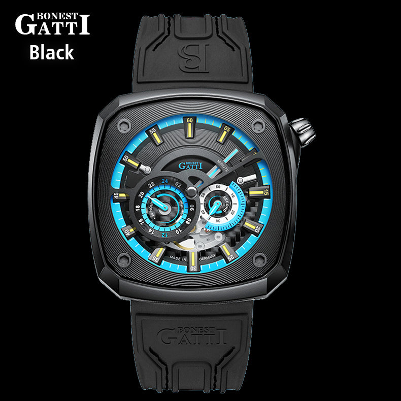 BONEST GATTI Automatic  Skeleton Movement Square shaped Case Luminous BG6601-A