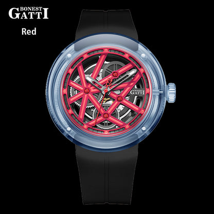 BONEST GATTI  Automatic Movement Round Optical Glass Barrel shaped Case Luminous BG7702