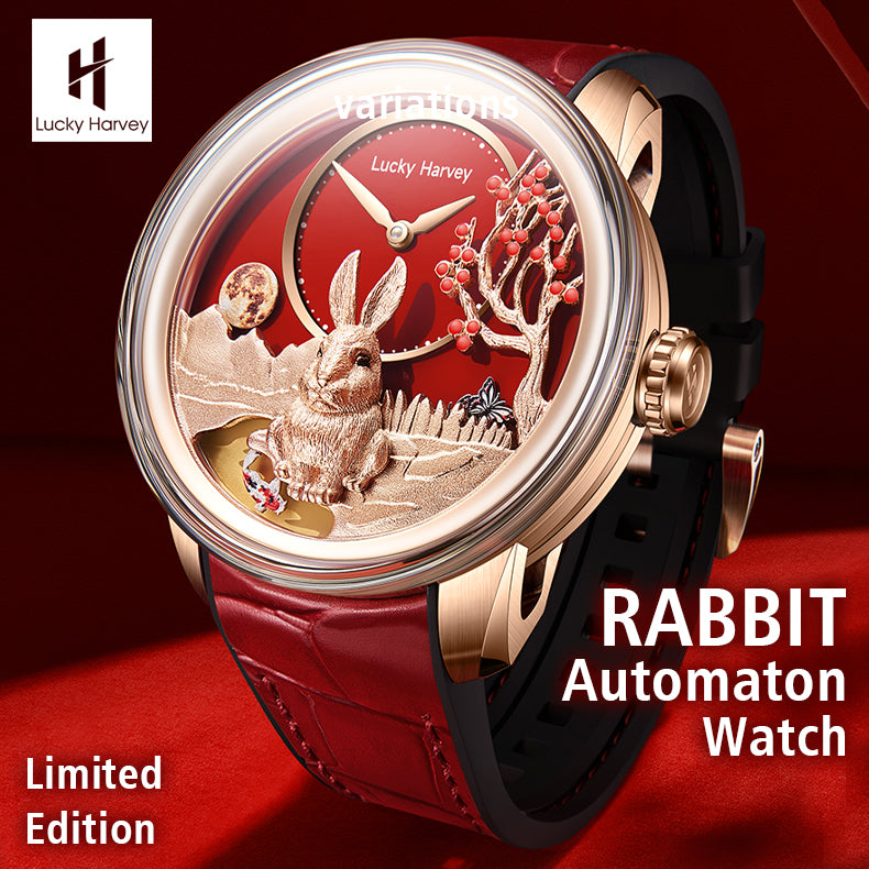 LUCKY HARVEY Rabbit Automaton Watch Round shaped Case Luminous Limited Edition(388 PCS)