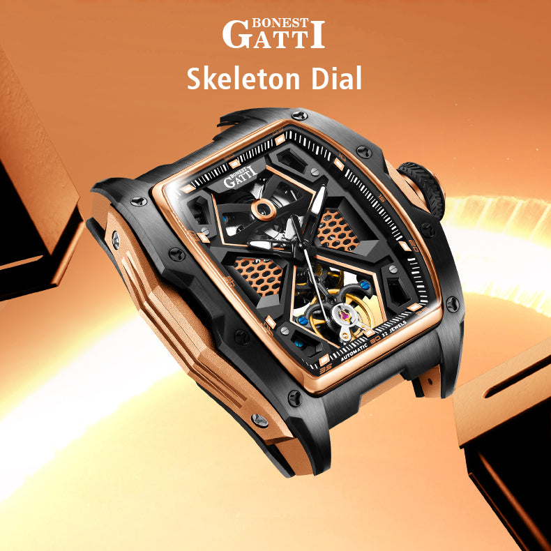 BONEST GATTI Automatic Skeleton Movement Barrel shaped Case Luminous BG5501