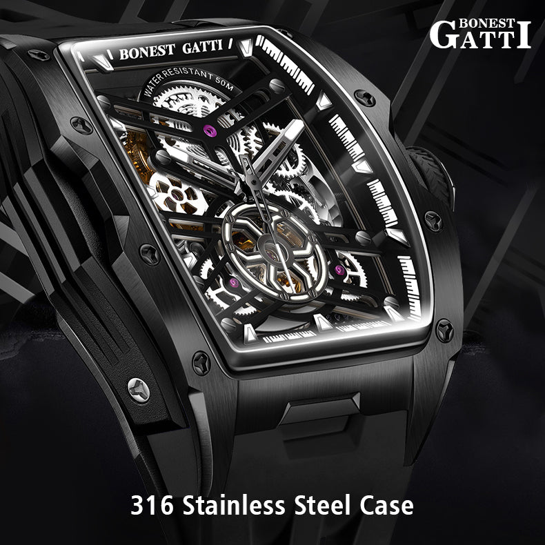 BONEST GATTI Automatic Skeleton Movement Barrel shaped Case Luminous BG5502